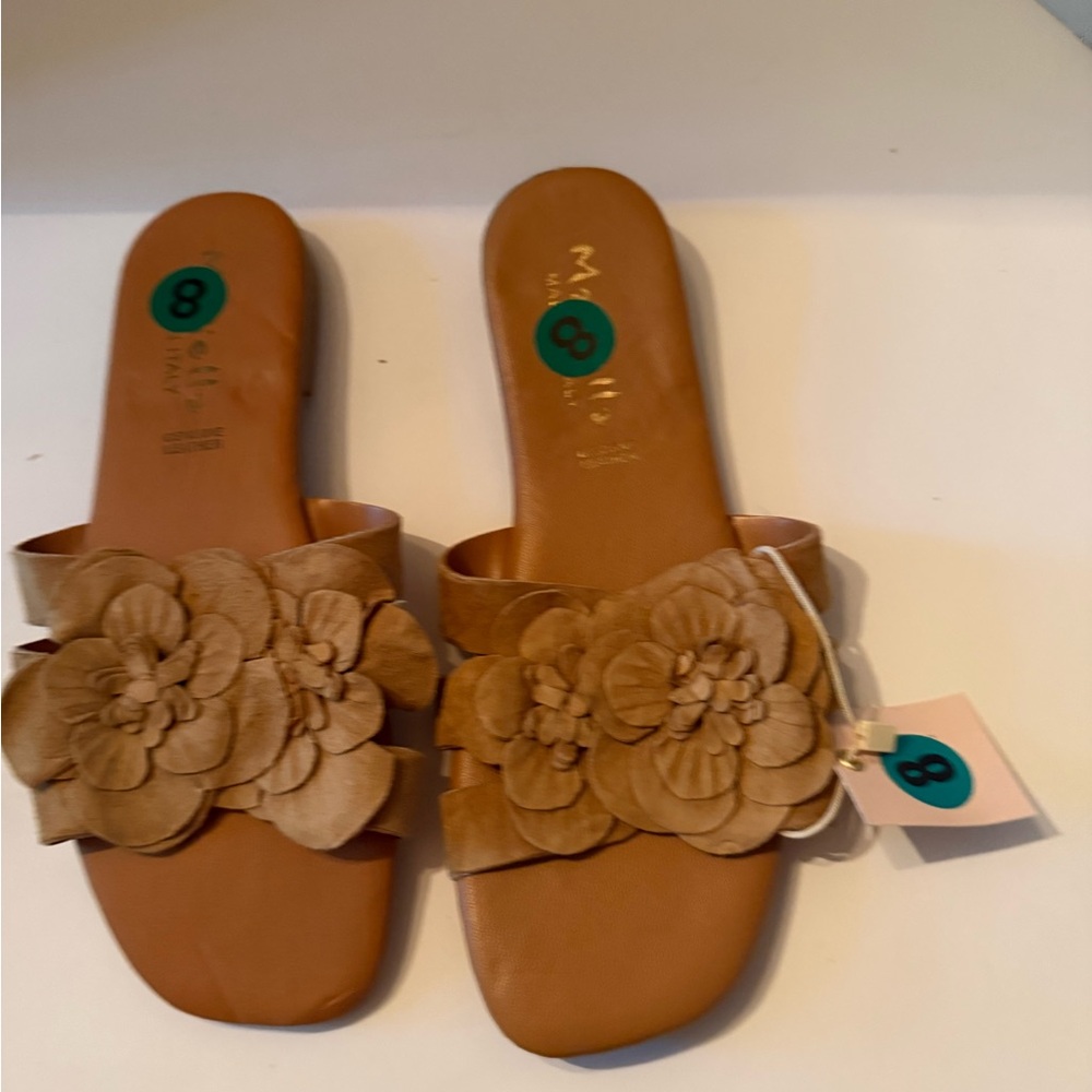 Mariella Genuine Leather Women’s Floral Slide Tan Sandals Women’s 8 NEW